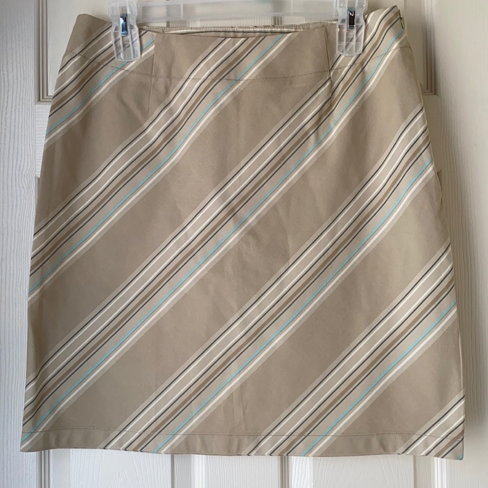 Liz Claiborne Tan/Cream/Teal Diagonal Stripe Wide Waistband Skirt